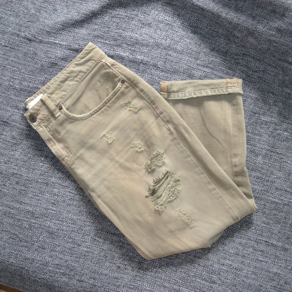 Garage Distressed Olive Green Boyfriend Denim
